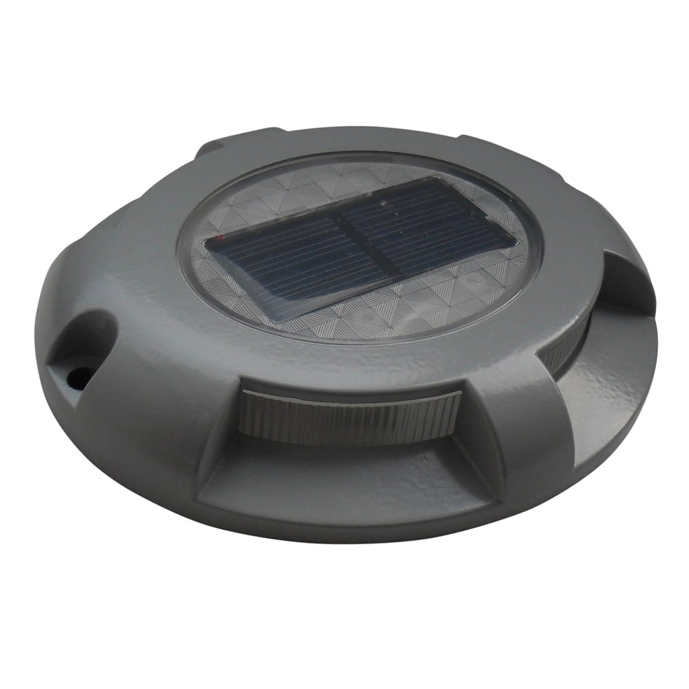 Gray Round Solar-Powered Weatherproof Dock Light