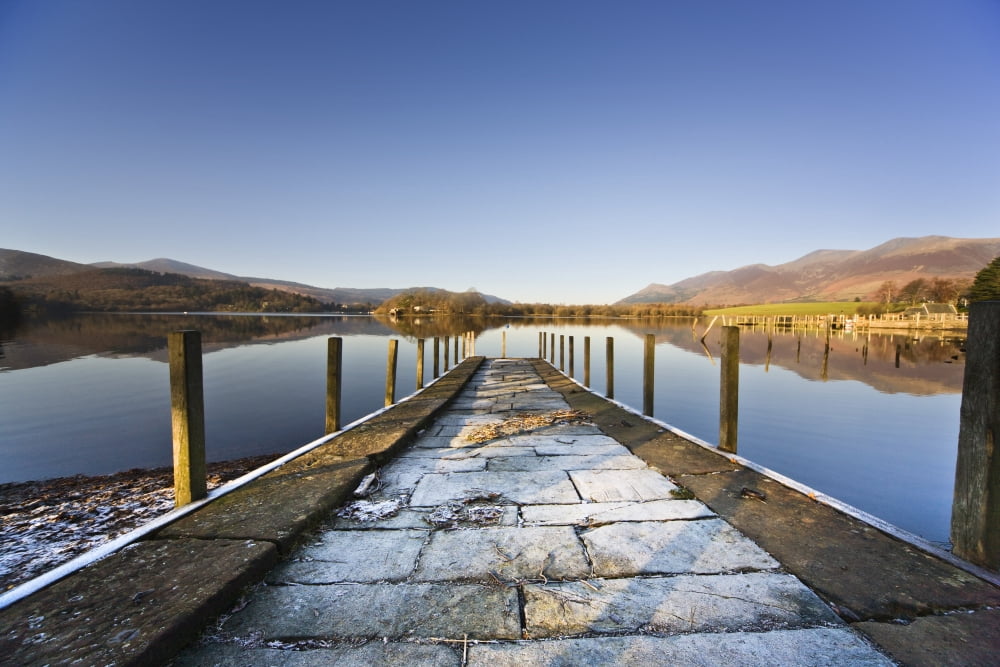 Dock In A Lake Cumbria England Canvas Art - John Short Design Pics (18 x 12)