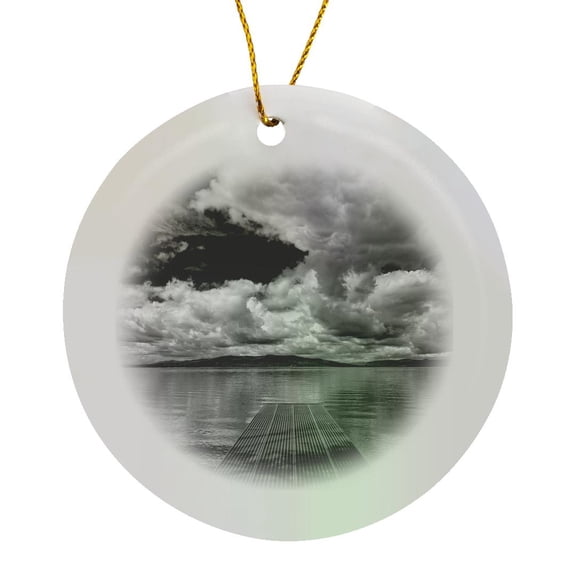 3drose, Dock in Skidoo Bay in Flathead Lake Near Polson, Montana, Usa., Circle Porcelain Ornament