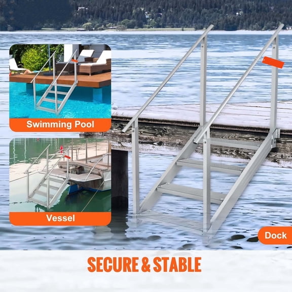 Dock Ladder 4 Step Adjustable, Aluminum Boat Stairs 30-38 Inch, 500lbs Capacity, Marine Boarding Ladder with Handrails & Nonslip Steps for Lake, Pool, Ship