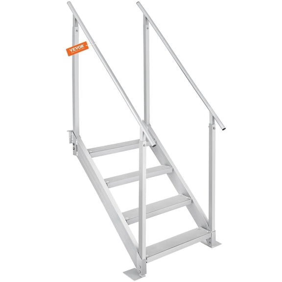 Dock Ladder, Adjustable Height, 500 lbs Load Capacity, Aluminum Alloy Steps Pontoon Boat Ladder with Dual Handrails & Nonslip Rubber Mat, Ideal for Ship/Lake/Pool/Marine Boarding