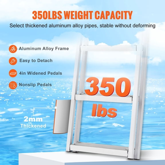 Dock Ladder,Removable 3 Steps,350 lbs Load Capacity,Aluminum Alloy Pontoon Boat Ladder with 4"Wide Step&Nonslip Mat,Easy to Install for Ship/Lake/Pool/Marine Boarding
