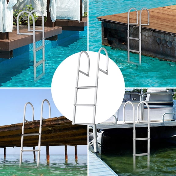 Dock Ladder,Removable 3 Steps,500 lbs Load Capacity,Aluminum Alloy Pontoon Boat Ladder with 3.1"Wide Step&Nonslip Rubber Mat,Easy to Install for Ship/Lake/Pool/Marine Boarding