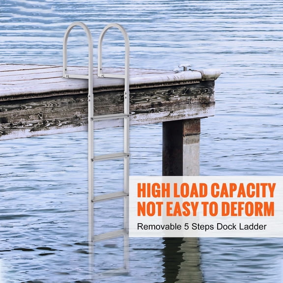 Dock Ladder,Removable 5 Steps,500 lbs Load Capacity,Aluminum Alloy Pontoon Boat Ladder with 3.1"Wide Step&Nonslip Rubber Mat,Easy to Install for Ship/Lake/Pool/Marine Boarding