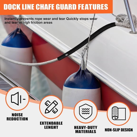 Dock Line Chafe Guards 24 Inch Removable Anti Chafe Protective Boats, Dock Lines Black Rope Protector Eliminates Squeaking Protects Boat from Wear