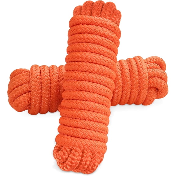 Dock Lines 3/8'' x 15' for Boats, Double Braided Nylon Rope With Loop, Mooring Marine Rope Set - 2 Pack (Orange)