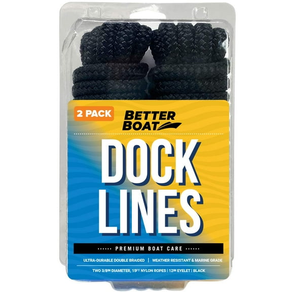 Dock Lines Boat Ropes for Docking 3/8" Line Braided Mooring Marine Rope 15FT Nylon Rope Dock Boat Dock Lines for Docking Boat Lines Boating Rope Braided 15' Feet with Loop Ties Royal Blue 2 Pack