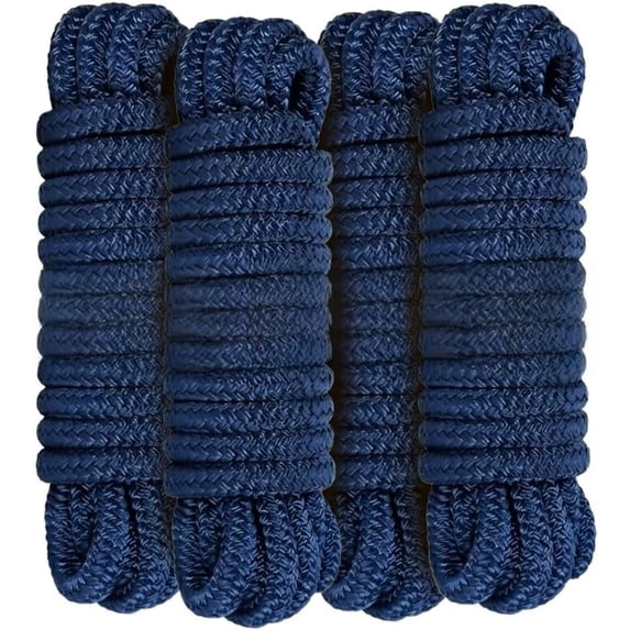 Dock Lines for Boats 1/2 Inch x 15ft – Double-Braid Nylon Boat Dock Lines, Pack of 4 – 12" Pre-Spliced Eye Loop, Marine Rope for Pontoon, Sailboat, Powerboat – Boat Rope Docking Set