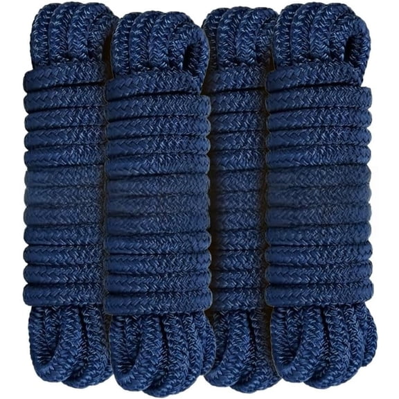 Dock Lines for Boats 1/2 Inch x 15ft Double-Braid Nylon Boat Dock Lines, Pack of 4 12" Pre-Spliced Eye Loop, Marine Rope for Pontoon, Sailboat, Powerboat Boat Rope Docking Set