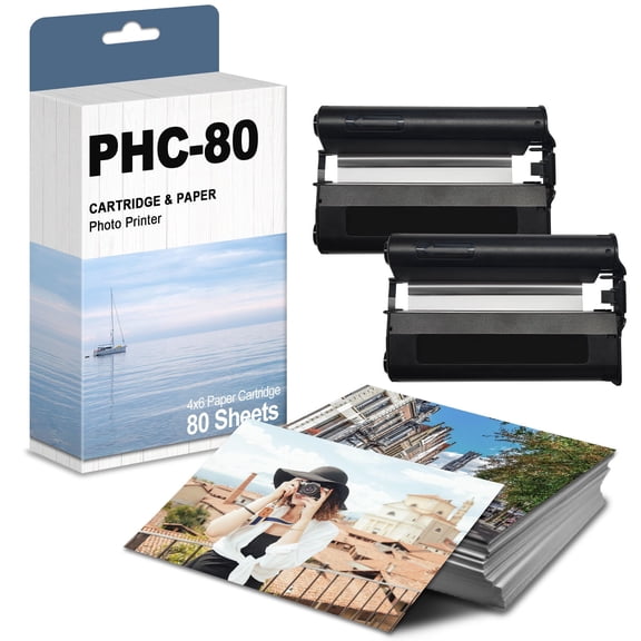 Dock PHC-80 Photo Printer Cartridge PHC 80 Cartridge Refill & 80 Pack Photo Paper, 2 Pack Printer Dock Color Cartridge & Photo Paper Refill Kit