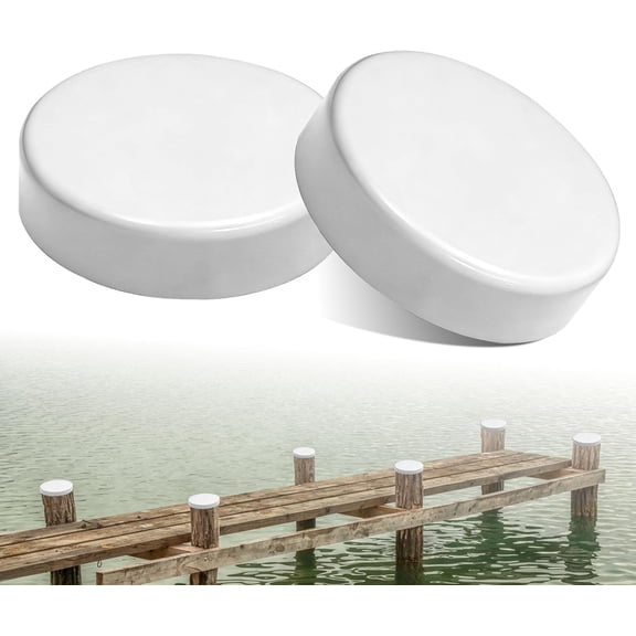 Dock Piling Caps, 9" Flat Top Design Piling Cover, Dock Post Cap Round, Fence Post Piling Cap, for Marine Docks Post Pole/Pylon Pipe (2 Pack, White)