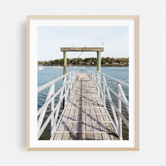 Dock, Port Clyde - Saint George Maine Photography Boardwalk Harbor Coastal Boat Ocean Scenic Bridge Oak Framed Wall Art Print 6 x 8 inches
