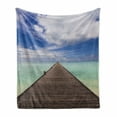 thumbnail image 1 of Dock Soft Flannel Fleece Blanket, Wooden Jetty Leading over the Turquoise Ocean Sea to Horizon Peaceful Paradise, Cozy Plush for Indoor and Outdoor Use, 50" x 60", Violet Blue Umber, by Ambesonne, 1 of 5