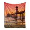thumbnail image 1 of Dock Soft Flannel Fleece Throw Blanket, Wide Shot of Huntington Beach Piert Sunset in Contrast Colours Dreamy View, Cozy Plush for Indoor and Outdoor Use, 50" x 70", Dark Coral Orange, by Ambesonne, 1 of 5