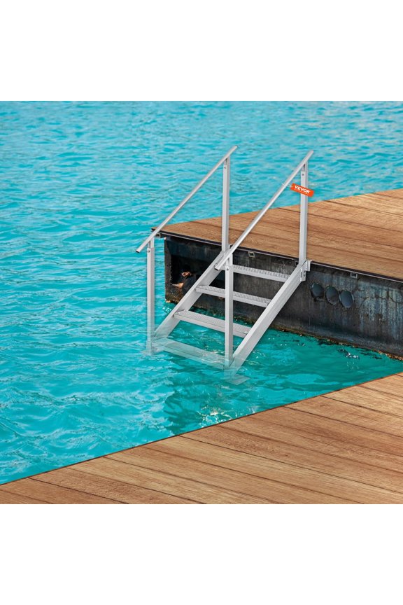 Dock Stairs 4 Steps, 500lbs Load Pool Steps, Adjustable Height Aluminum Dock Ladders