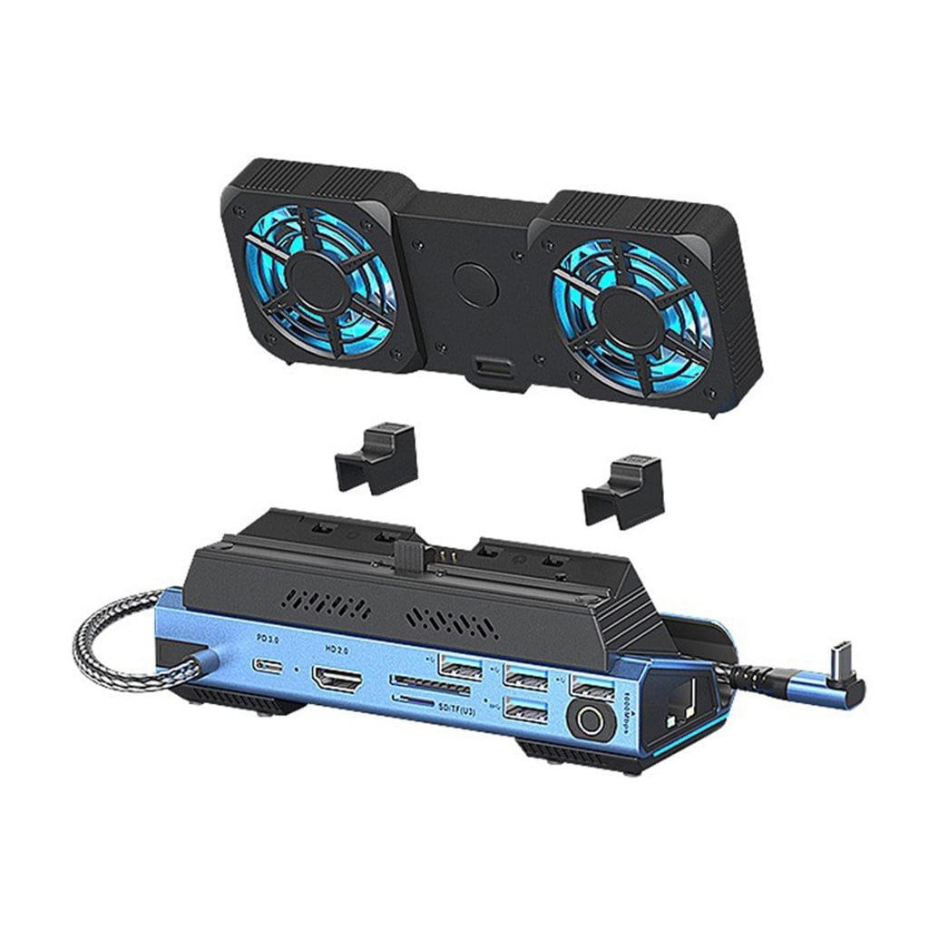 USB HUB Docking Station RJ45 Card Reader Multiport Adapter for Console with Hard Disk Cartridge Cooling Fan