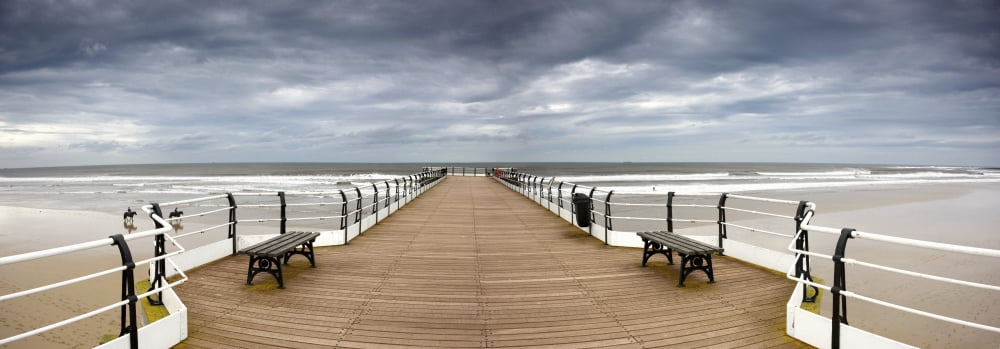 Dock With Benches Saltburn England Canvas Art - John Short Design Pics (36 x 12)