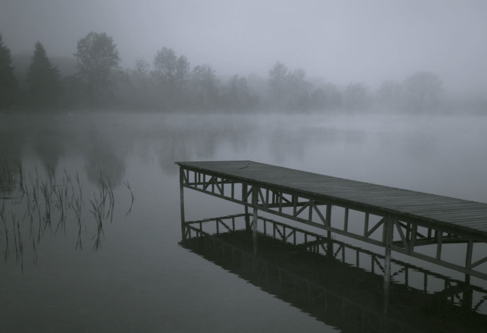 Dock With Fog Over Lake Rekowo Koszalin County Poland Canvas Art - Millan Knapik Design Pics (36 x 24)