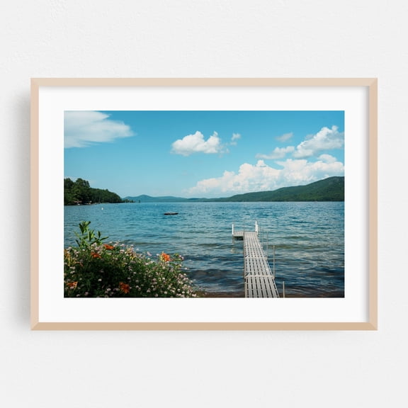 Dock on Lake George 01 - Silver Bay New York Photography Landscape Nature Scenic Water Summer Flowers Oak Framed Wall Art Print 5 x 7 inches