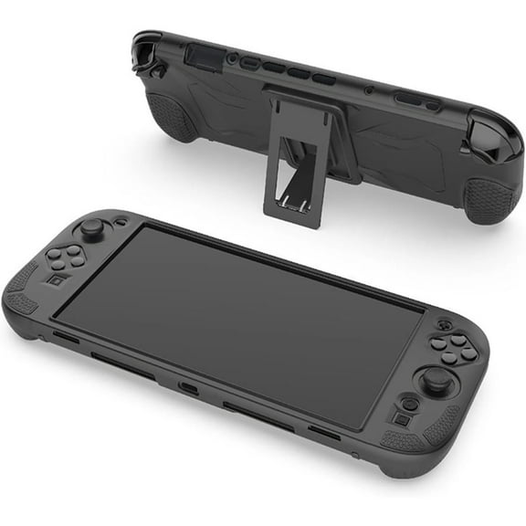 Dockable Case Compatible with Switch 2, Non-Slip & Anti-Scratch Silicone Protective Cover with Kickstand Grips-Black
