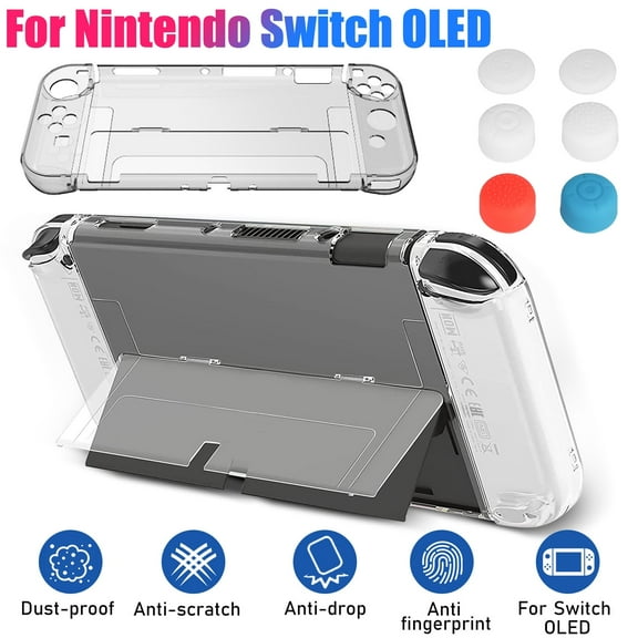 Dockable Case Fit for Nintendo Switch OLED, Flip-type Protective Cover Case Fit for Switch OLED Console Joy-Con, Ultra-Slim Clear Hard Protective Shell w/ Thumb Caps