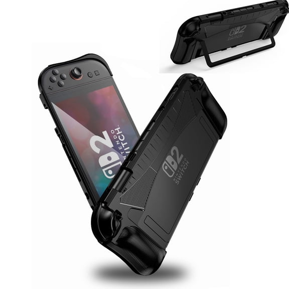 Dockable Case for Nintendo Switch 2, Shockproof TPU Protective Cover with Ergonomic Curved Grip, 360 Full Protection Anti-Scratch Shell, Support Kickstand & Seamless Docking, Built-in 2 Game Card Sl