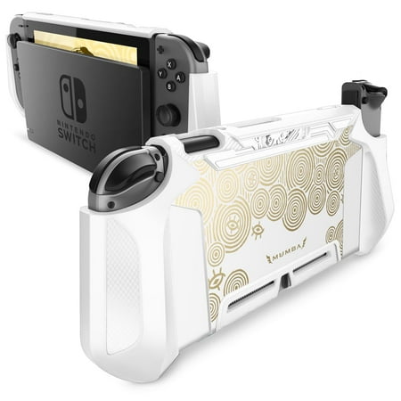 Dockable Case for Nintendo Switch, Mumba [Blade Series] TPU Grip Protective Cover Case Compatible with Nintendo Switch Console and Joy-Con Controller (White/Gold)