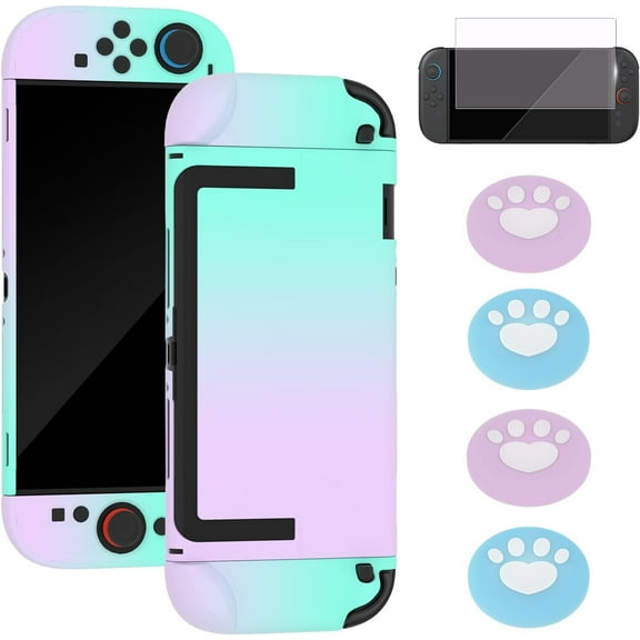 Dockable Case for Switch 2 2025,Protective Hard Case Cover for Switch 2 Joy Con,Anti-Scratch and Shock-Absorption Design Cover Skin with Screen Protector and 4Pcs Thumb Grips (Blue-Purple)