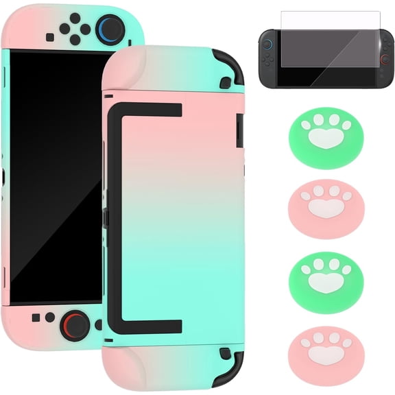 Dockable Case for Switch 2 2025,Protective Hard Case Cover for Switch 2 Joy Con,Anti-Scratch and Shock-Absorption Design Cover Skin with Screen Protector and 4Pcs Thumb Grips (Pink-Green)