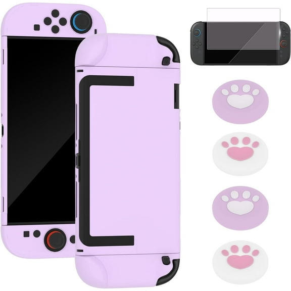 Dockable Case for Switch 2 2025,Protective Hard Case Cover for Switch 2 Joy Con,Anti-Scratch and Shock-Absorption Design Cover Skin with Screen Protector and 4Pcs Thumb Grips (Purple)