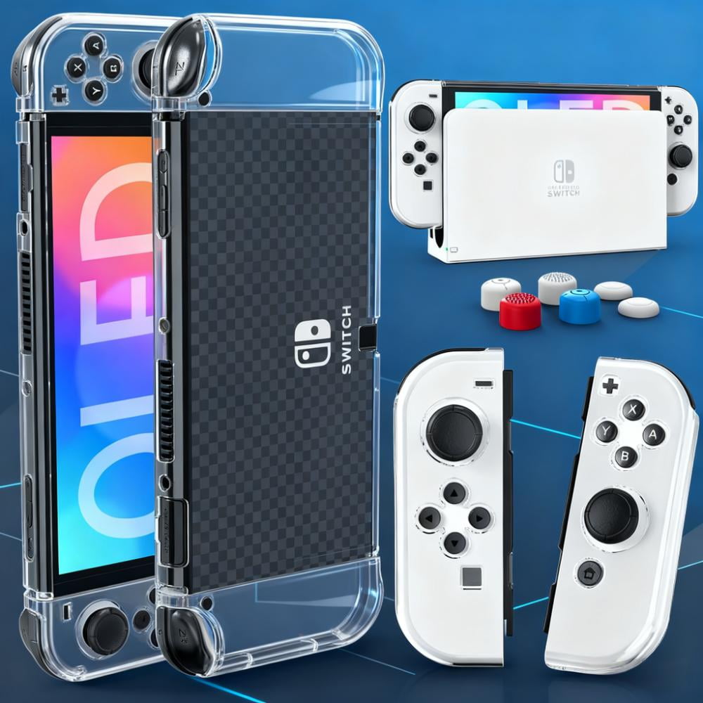 Dockable Hard PC Protective Case for Nintendo Switch OLED Model (2021). Comes with Comfortable TPU Joy-Con Grip Covers and 6 Thumb Stick Caps. Offers 360 Protection, Shock Absorption