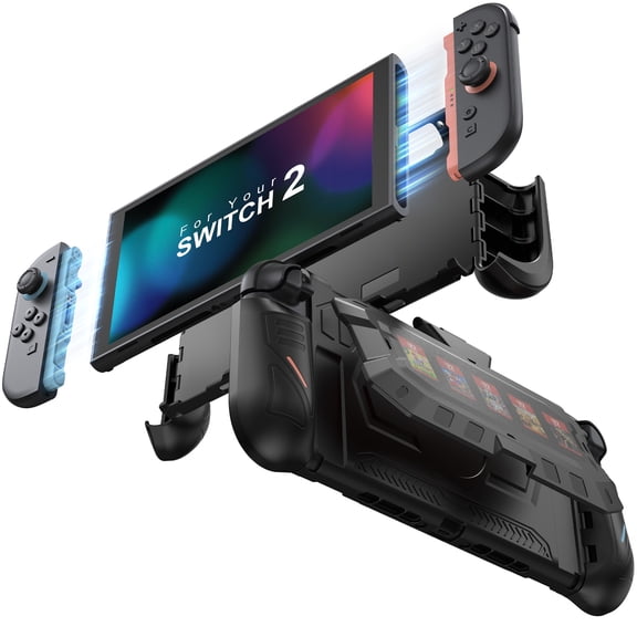 Dockable for Nintendo Switch 2 Case with Flip Stand, Ergonomic Switch 2 Grip Protective Cover Holds 5 Game Cards & 2 TF Cards TPU Accessories and Quick-Release Joy-Con Design