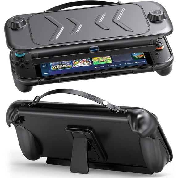 Dockable for Ns Switch 2 Case 2025 with Stand, [Military-Grade Protection] TPU Grip Protective Cover Accessories Compatible with Switch 2 7.9 Inch, All-Round Protection - Black