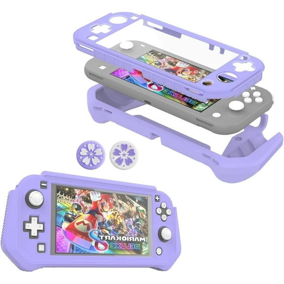 Protective Case for Nintendo Switch Lite, Shockproof TPU Grip Cover with Built-in PC Screen, Full Protection Handheld Case for Switch Lite Console - Purple