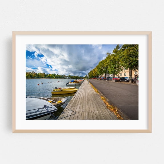 Docked Along Pitkänsillanranta - Helsinki Finland Photography Oak Framed Wall Art Print 16 x 24 inches