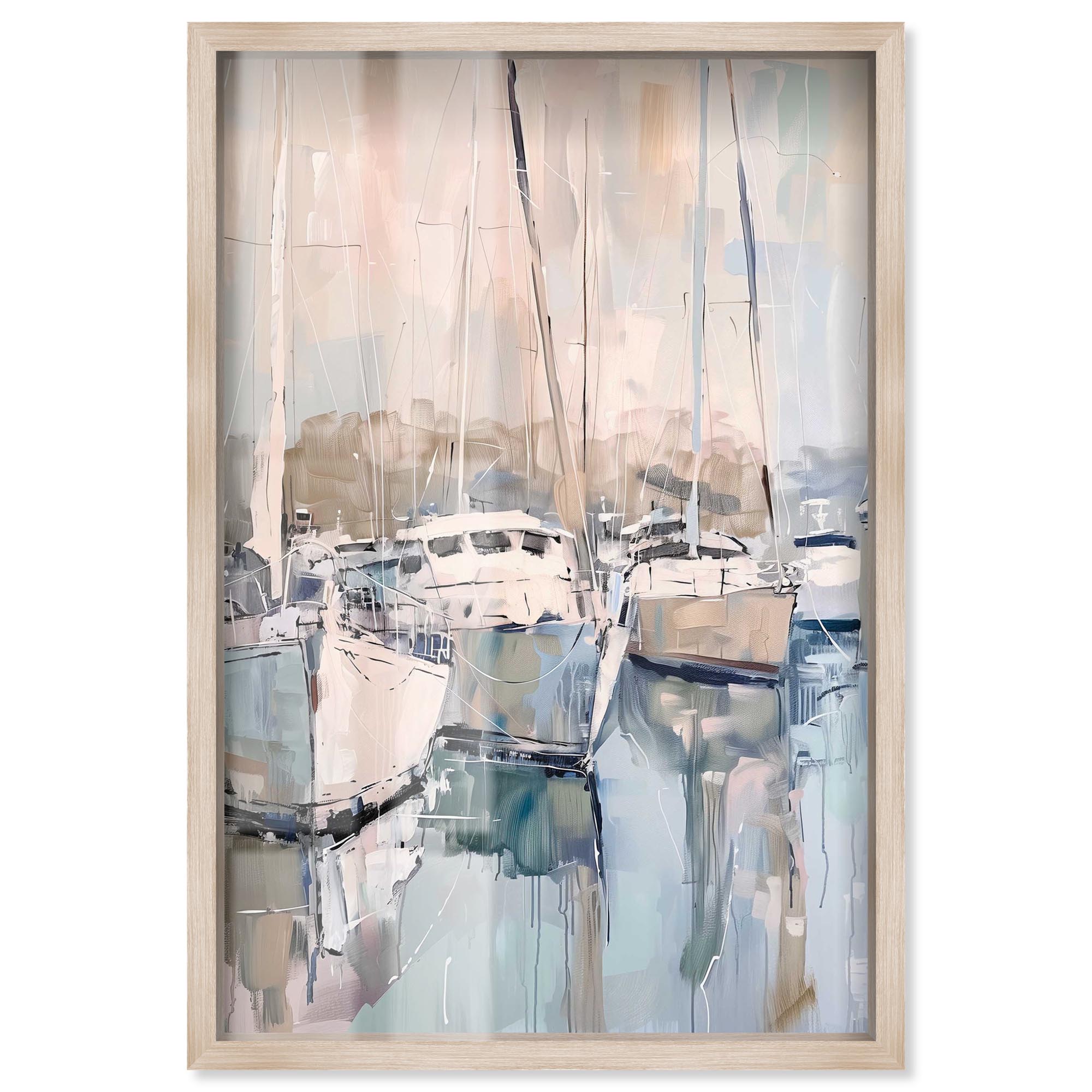 Docked Boats Shadowbox Print Coastal Wall Decor by Art Remedy, Blonde ...