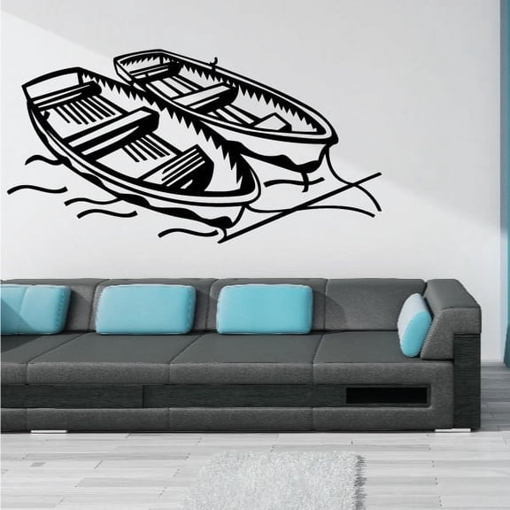 Docked Rowboats Decal - 36 Inches