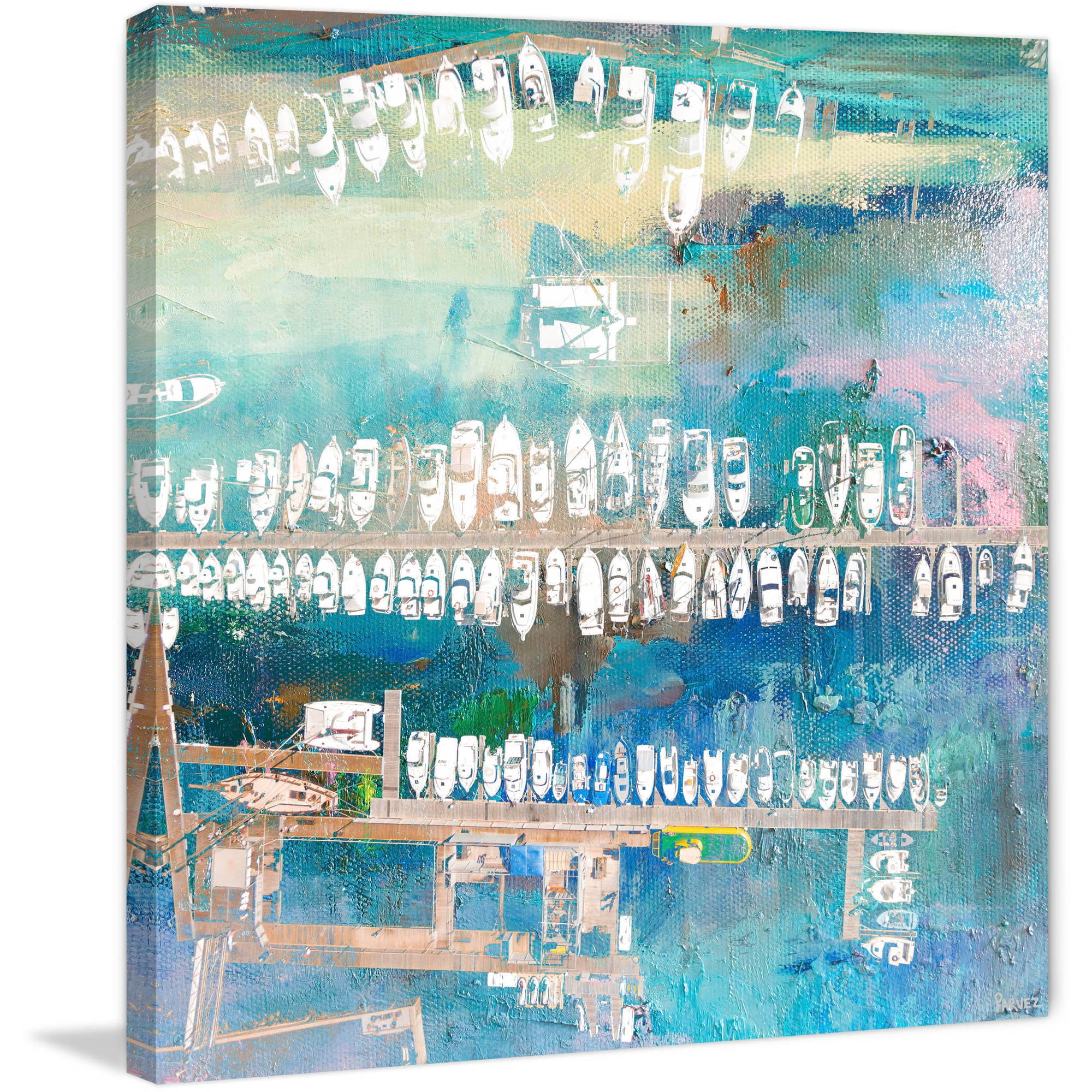 "Docked White Boats" Painting Print on Wrapped Canvas