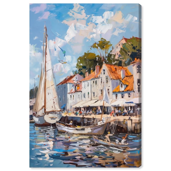 Docked by the Town Canvas Monet Coastal by Art Remedy, Gallery Wrapped, 10" x 15"