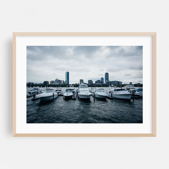 Docked on the Charles River in Cambridge - Boston Massachusetts Photography Oak Framed Wall Art Print 24 x 36 inches
