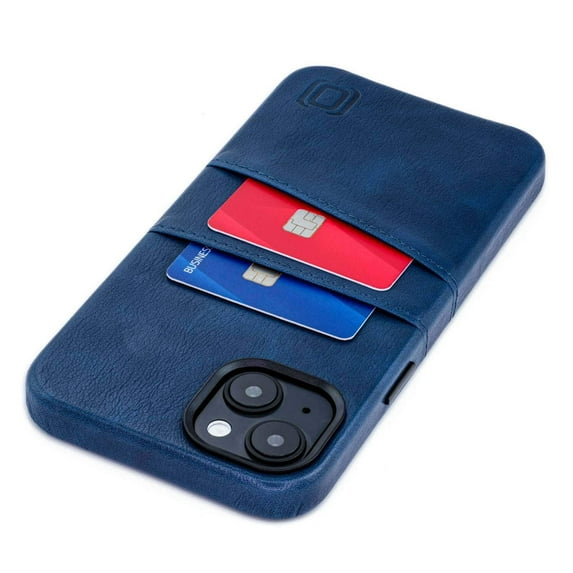 Dockem Card Case for iPhone 14 Plus with Built-in Metal Plate for Magnetic Mounting & 2 Pockets: Exec M2 (Navy)