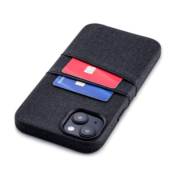 Dockem Card Case for iPhone 14 Plus with Built-in Metal Plate for Magnetic Mounting & 2 Pockets: Luxe M2 (Black)