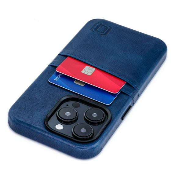 Dockem Card Case for iPhone 14 Pro with Built-in Metal Plate for Magnetic Mounting & 2 Pockets: Exec M2 (Navy)