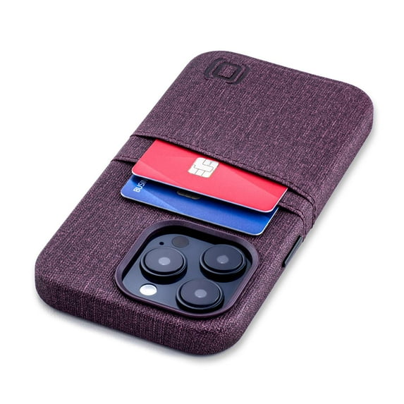 Dockem Card Case for iPhone 14 Pro with Built-in Metal Plate for Magnetic Mounting & 2 Pockets: Luxe M2 (Burgundy)