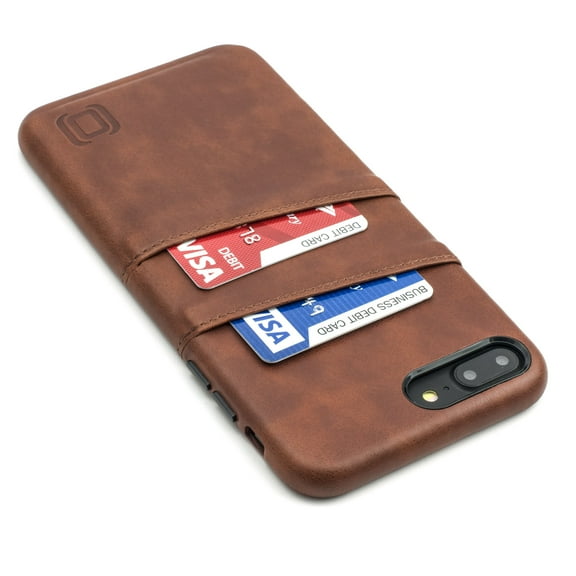 Dockem Exec iPhone 8 Plus / 7 Plus Wallet Case: Minimalist Vintage Synthetic Leather, Slim Snap On Cover with 2 Card Holder Slots, Brown