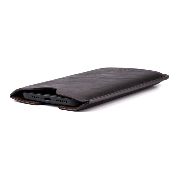 Dockem Executive Sleeve for iPhone 14 Pro Max, 13 Pro Max & 12 Pro Max: Slightly Padded Premium Synthetic Leather with Microfiber Lining, Slim, Simple, Slip-on Case [Dark Brown]