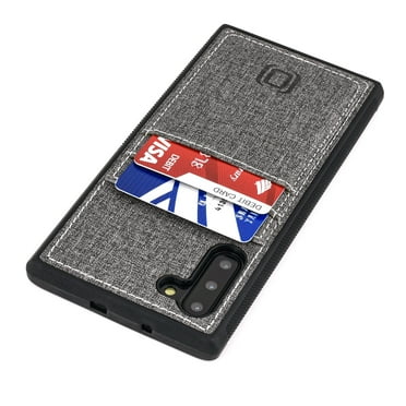 Dockem Galaxy Note 10 Luxe M2T Wallet Case; Built-in Metal Plate, 2 Card Slots, Slim TPU, Black/Grey