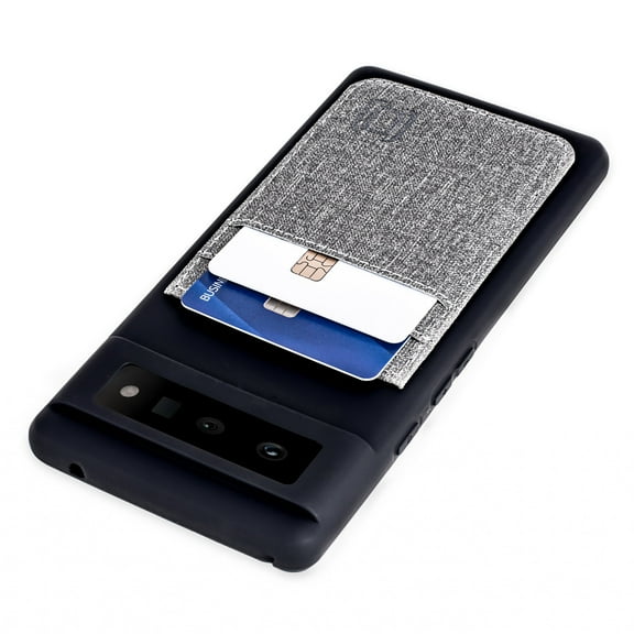 Dockem Google Pixel 6 Luxe N2T Wallet Case; Liquid Silicone Shell with 2 Card Slots, Premium Synthetic Leather, Black/Grey