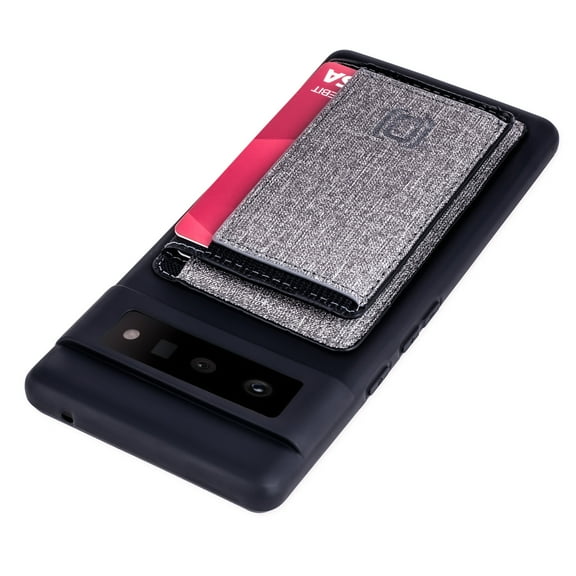 Dockem Google Pixel 6 Pro Luxe MTF Flip Wallet Case; Liquid Silicone Shell, Removable Card Storage with 3 Slots, Black/Grey