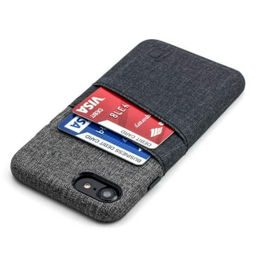 Dockem Luxe Wallet Case for iPhone 7: Minimalist Card Case with UltraGrip Canvas Style Synthetic Leather, Slim Professional Snap On Cover w/ 2 Card Holder Slots - Black and Grey